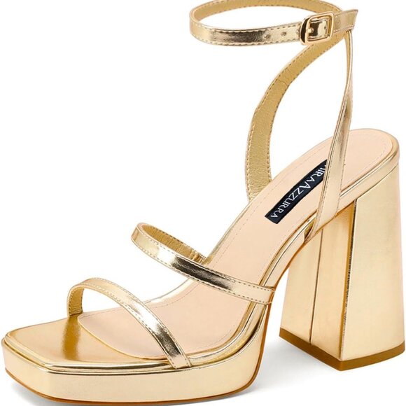 Women Platform Strappy Heel Sandals Faux Leather 4in Chunky High Heeled - Picture 1 of 9